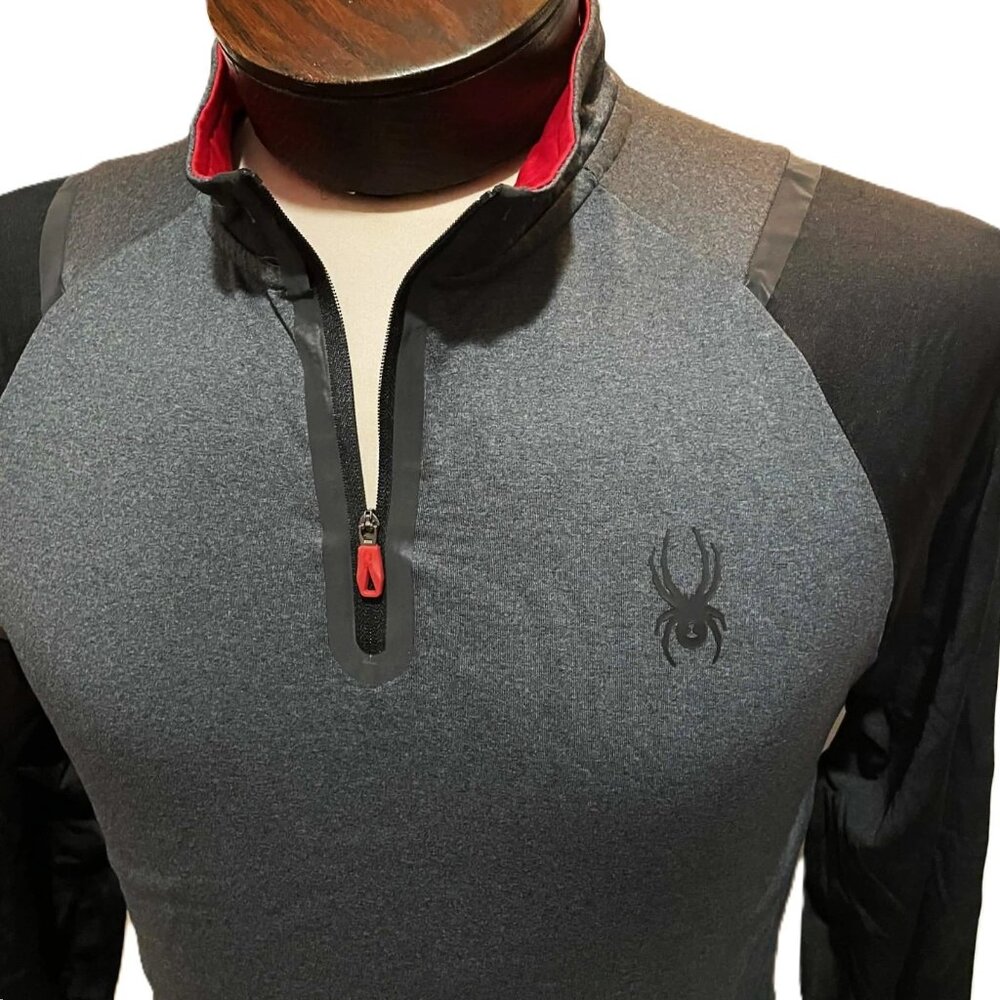 NWT Sypder Active ProWEB Black Gray 1/4 Zip Mens Long Sleeve Shirt SPM816RA Med